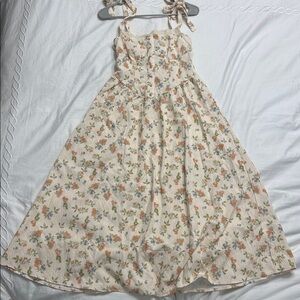 Cider Floral Midi Dress - Cream with Orange and Blue Flowers